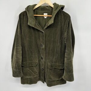 J Jill Heritage Tumbled Corduroy Hooded Coat Olive Green Size L